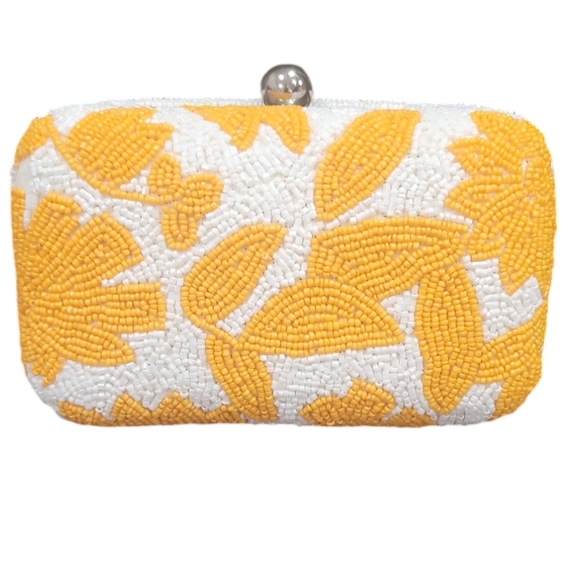 New With Tags! Lulus Ivory & Orange Beaded Clutch - Picture 2 of 7